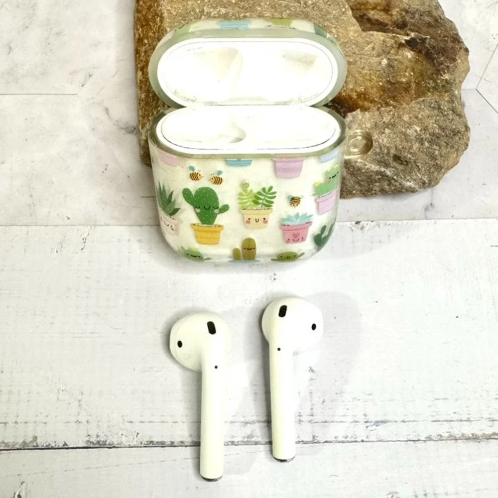 Apple AirPods 1st Generation Model A1602 Case Earbuds and Cute Cacti Cover WORKS